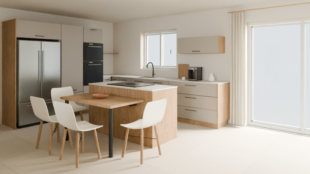Vue de travail du modèle de cuisine, utilisée comme guide